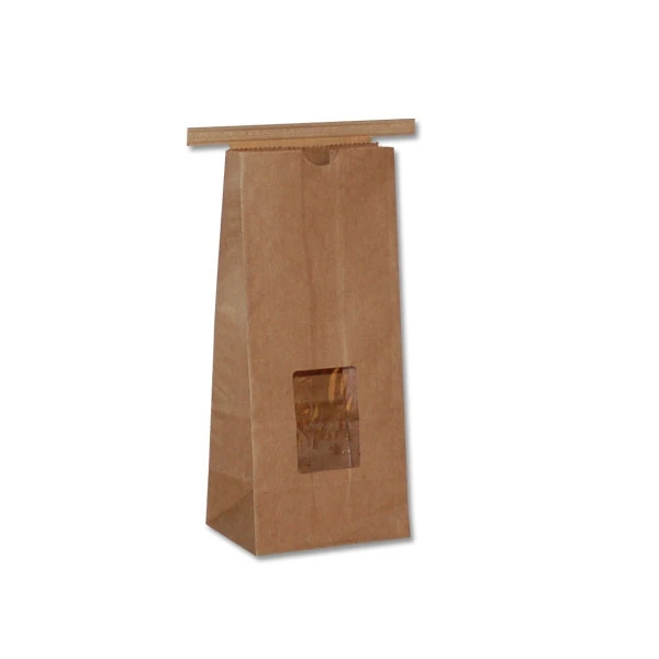 100 Bags - Window Coffee - Cookie Bags - 1/2 lb. Kraft - 3-3/8" x 2-1/2" x 7-3/4"