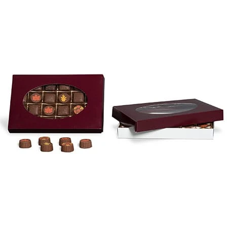 250 Covers - 1 lb. Candy-Chocolate Box Covers - Burgundy & Oval Window