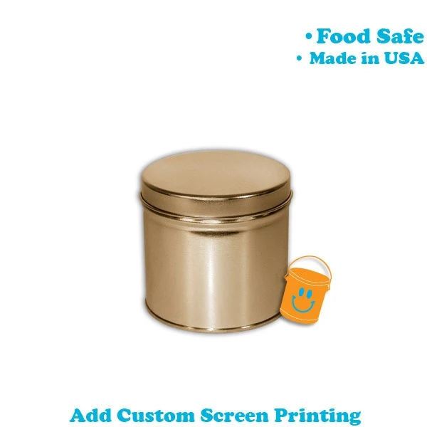 48 Tins - Tin Boxes - 1/2 Quart 3-9/16" Diameter x 3-1/4" Height - Gold