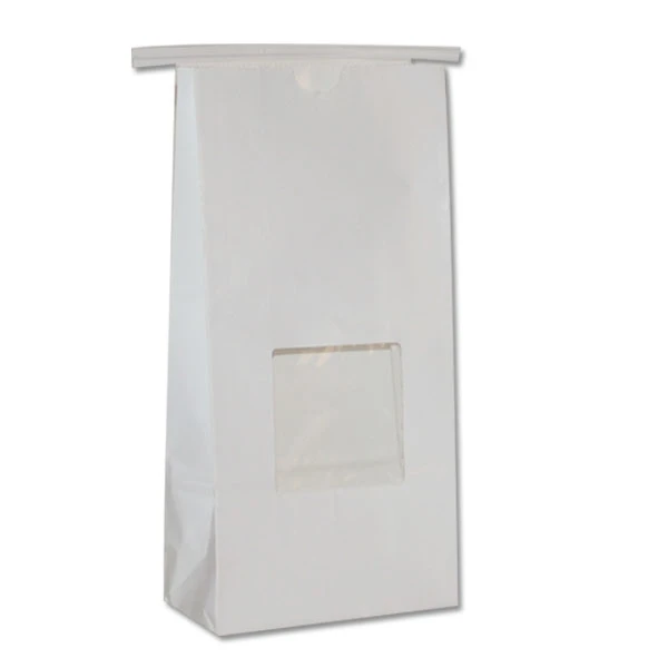 50 Bags - Coffee & Cookie White Tin Tie Bags with Window - 1-1/2 lb.
