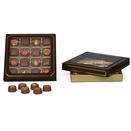 250 Covers - 16 oz. Candy Box Covers - Brown/Gold Trim & Window - 7-3/4" x 7-3/4" x 1-1/8"