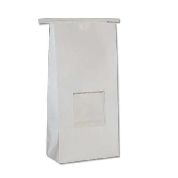 500 Bags - White Window Coffee - Cookie Tin Tie Bags - 1.5 lb. - 4-3/4" x 2-1/2"x 9-3/4"