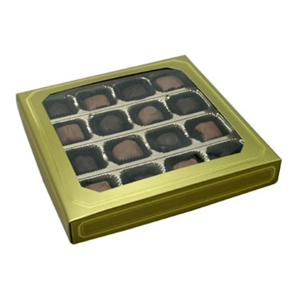 250 Covers - 16 oz. Candy Box Covers - Gold/Gold Trim & Window