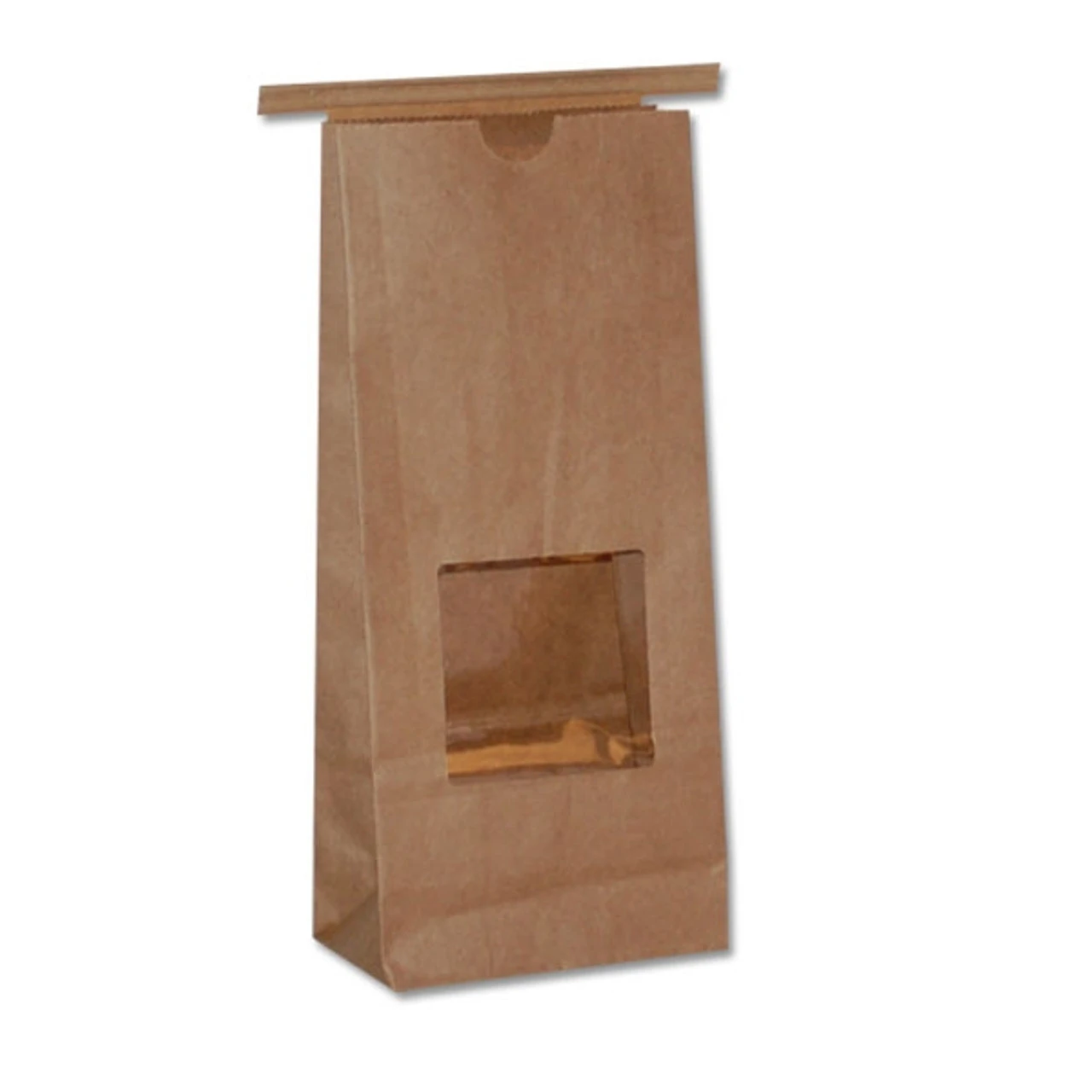 100 Bags - Window Coffee - Cookie Tin Tie Bags - 1 lb. Kraft - 4-1/4" x 2-1/2"x 9-3/4"