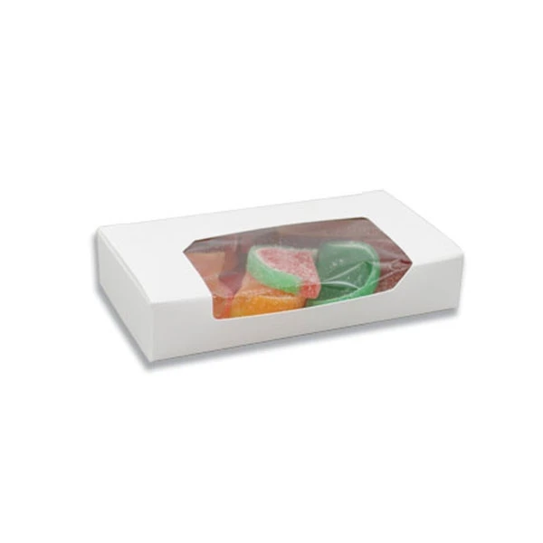 500 Boxes 1/2 lb. Candy & Fudge Boxes White with Window 6" x 3-1/4" x 1-1/8"