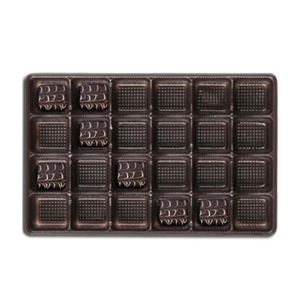 500 Trays - 1-1/2 lb. (Advent Calendar) Plastic Candy Trays 24 Cavities - Brown - 10-7/8" x 7-1/16" x 15/16"