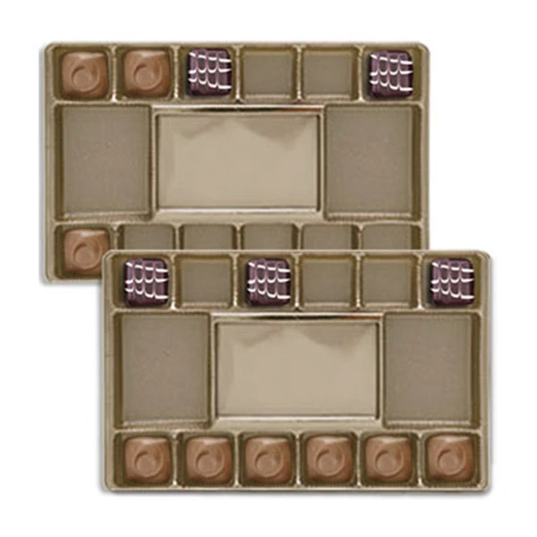 500 Trays - 1 lb. Plastic Candy Trays 15 Cavities - Gold - 9-3/8" x 6" x 15/16"