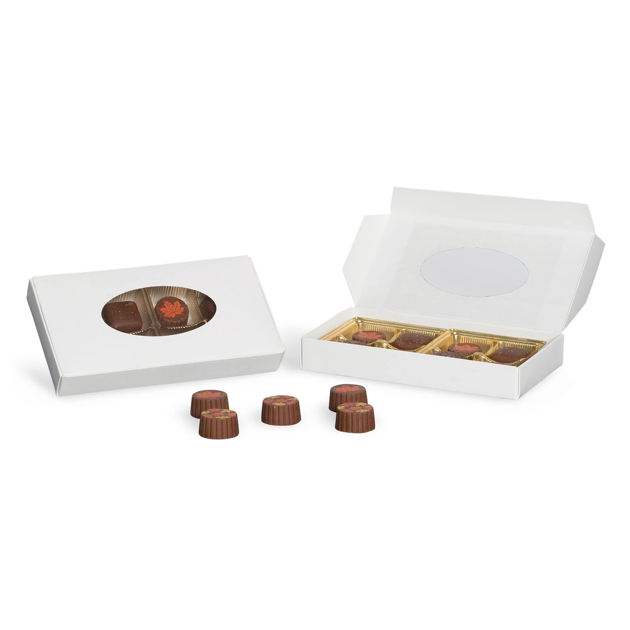 250 Boxes 1/2 lb. White Candy Boxes - Oval Window 7-1/2" x 4" x 1-1/8"