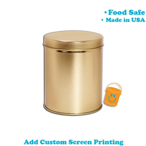 24 Tins - Tin Boxes - 1 Quart 4-1/16" Diameter x 4-7/8" Height - Gold