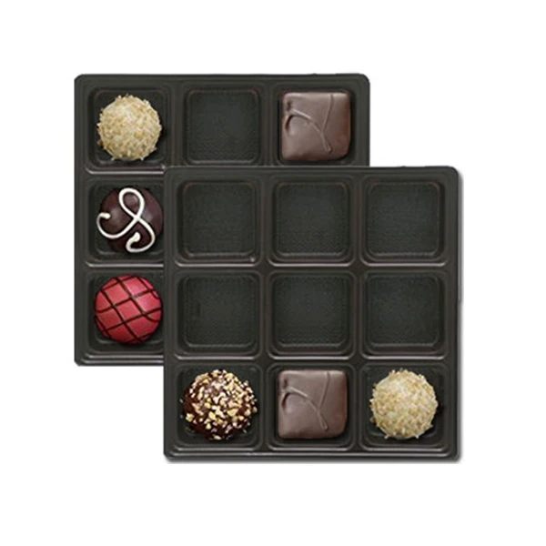 50 Trays - 16 oz. Plastic Candy Trays - 9 Cavities - 7-7/16" x 7-7/16" x 15/16"