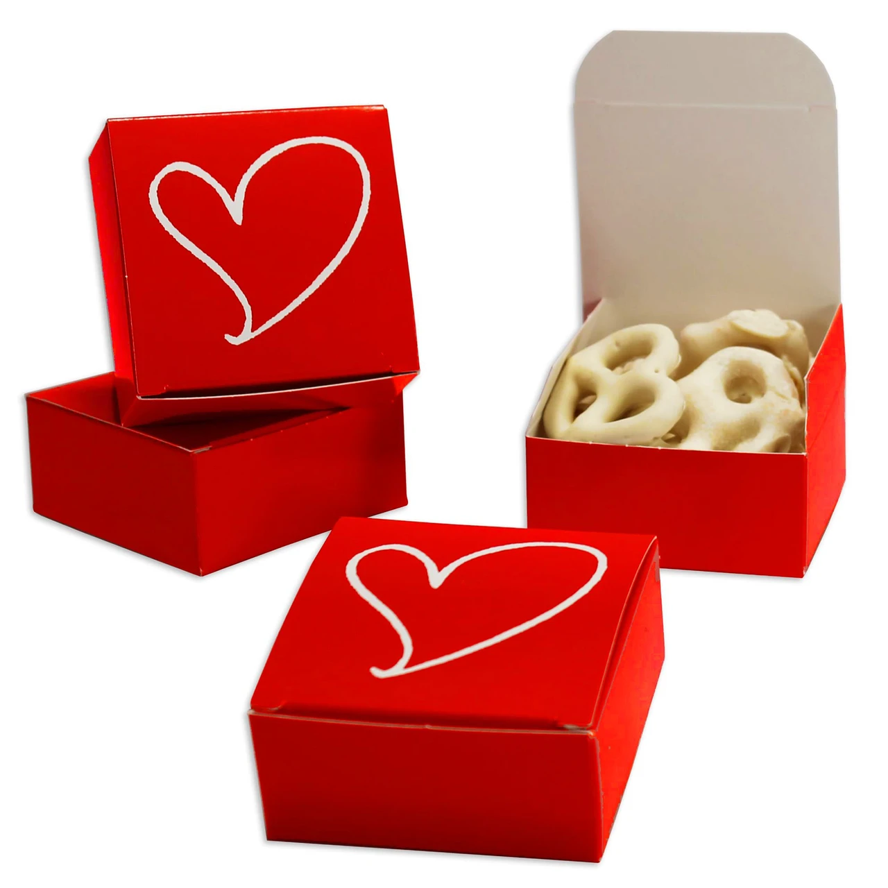 250 Boxes - Maxi Favor Boxes Red with White Heart