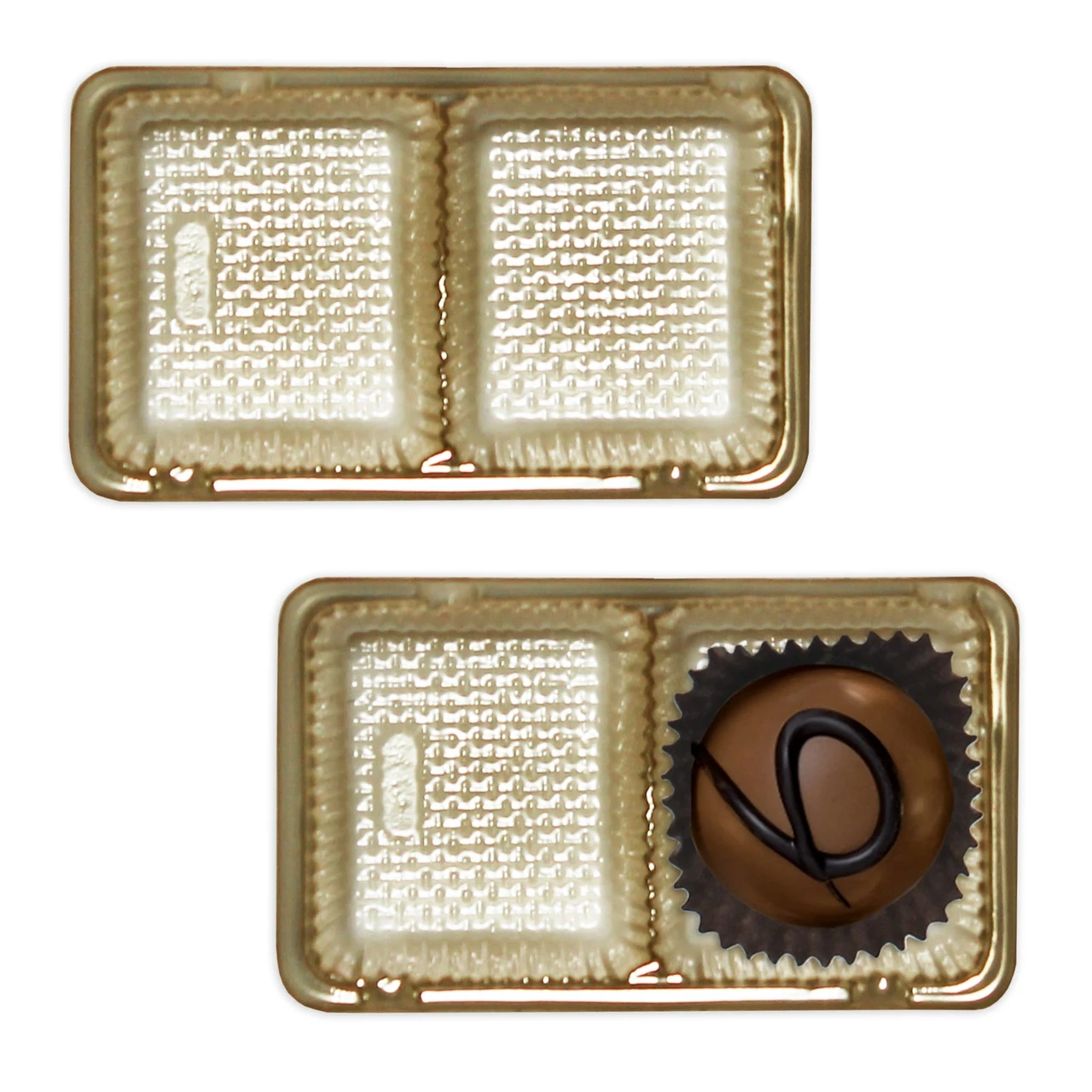 500 Trays - 2 oz. Ballotin Plastic Candy Tray Gold - 2 Cavities 2-15/16" 1-3/4" x 7/8"
