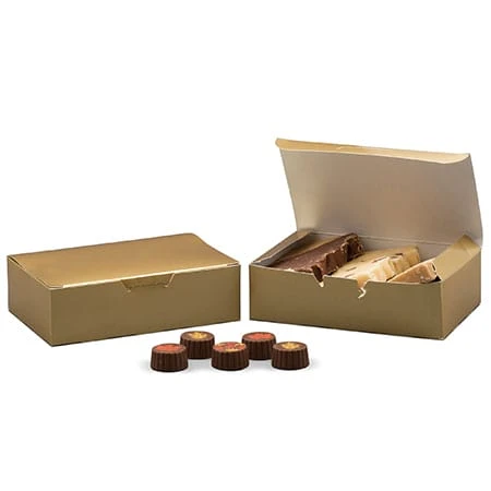 50 Boxes - 1-1/2 lb. Candy & Fudge Boxes - Gold 7" x 4-1/2" x 2"