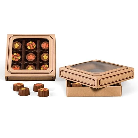50 Boxes - 8 oz. Candy Box Covers - Kraft with Windows/Trim - 5-3/4" x 5-3/4" x 1-1/8"