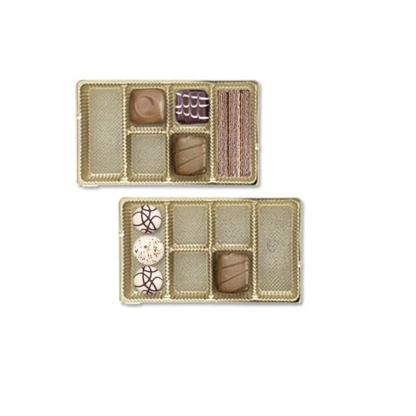 500 Trays - 1/2 lb. Ballotin Plastic Candy Trays Gold - 6 Cavities 6-1/4" x 3-1/2" x 15/16"