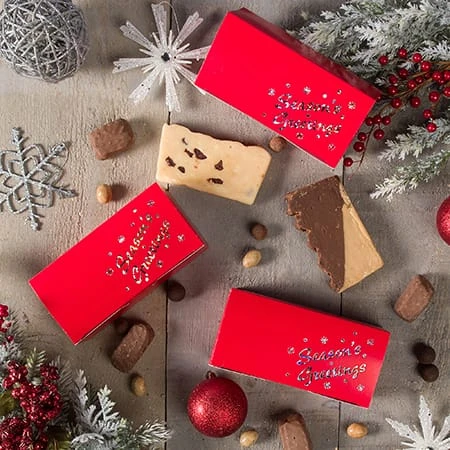 50 Boxes - 1-1/2 lb. Candy & Fudge Boxes - Red Season's Greetings 7" x 4-1/2" x 2"
