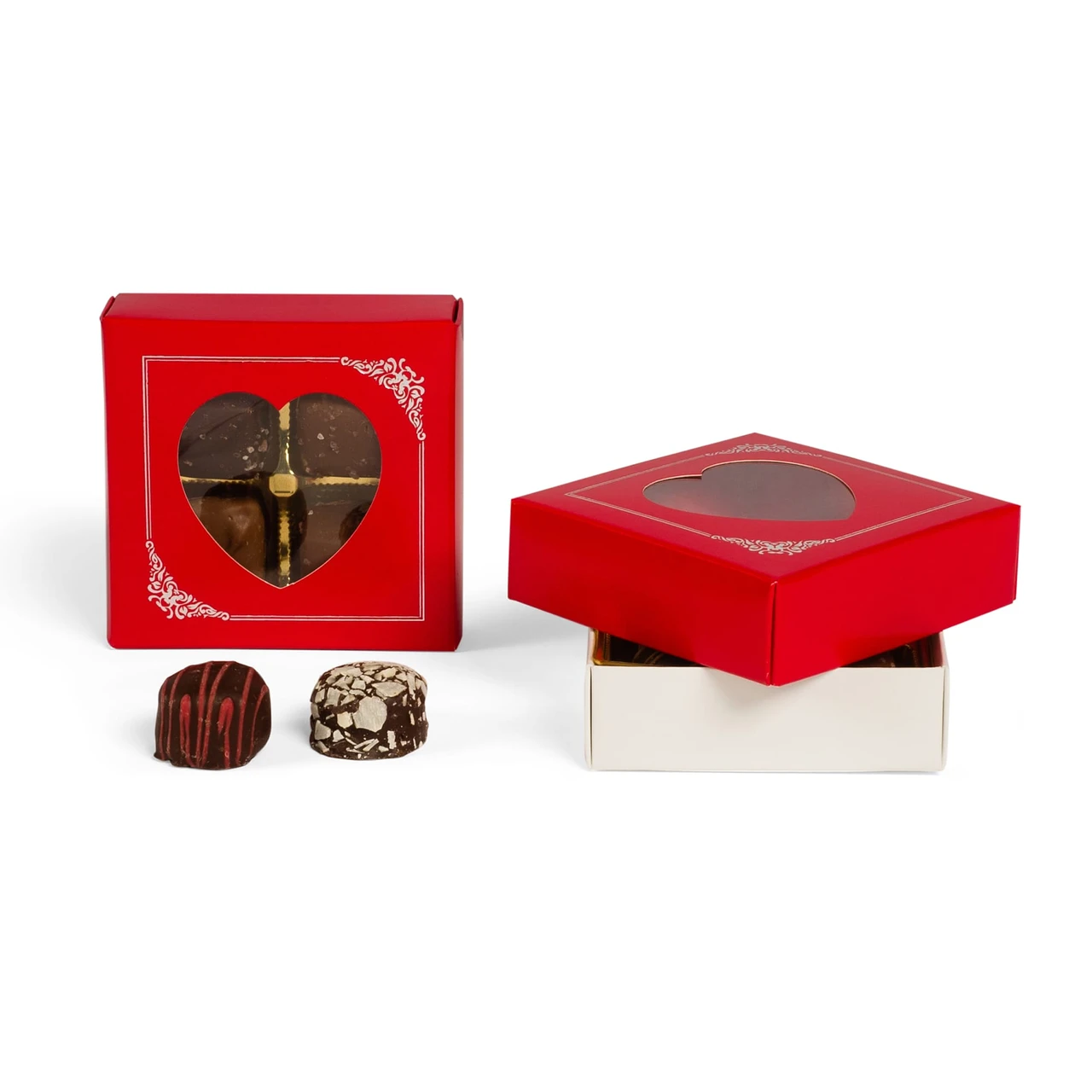 50 Covers - 3 oz. Candy Box Covers- Heart Window Silver Scroll 3-11/16" x 3-11/16" x 1-1/8"