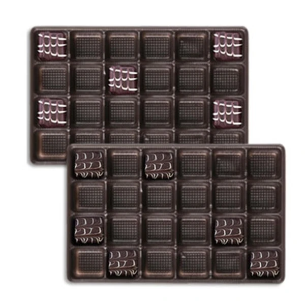 500 Trays - 1 lb. Plastic Candy Trays 24 Cavities - Brown - 9-3/8" x 6" x 15/16"