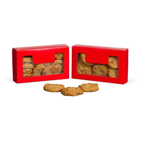 250 Boxes Small Grease Resistant Cookie/Bakery Boxes - Red with Window