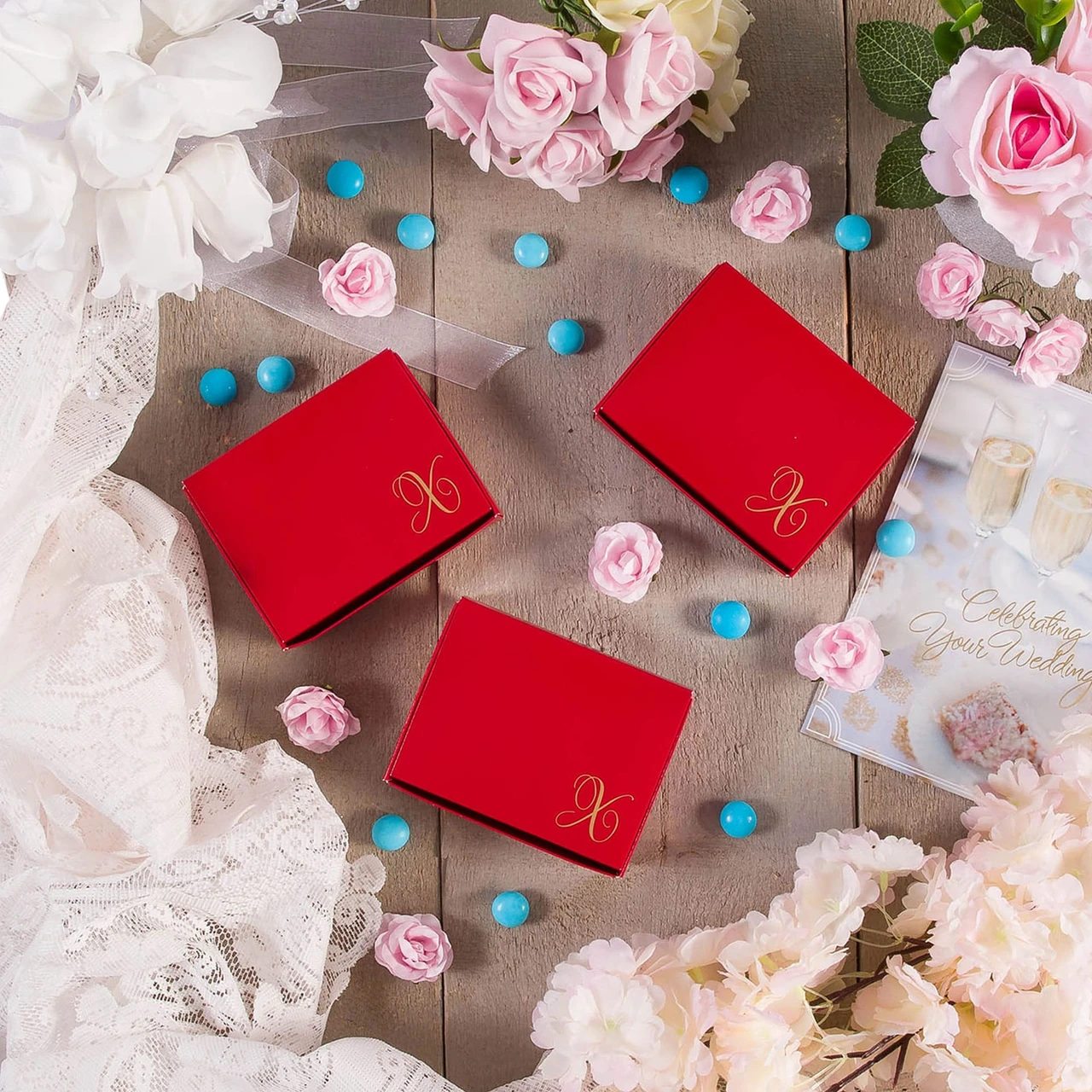 250 Boxes 1/4 lb. Red Candy Boxes 4-9/16" x 3-9/16" x 1-1/4"