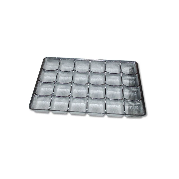500 Trays - 1 lb. Plastic Candy Trays 24 Cavities - Silver - 9-3/8" x 6" x 15/16"
