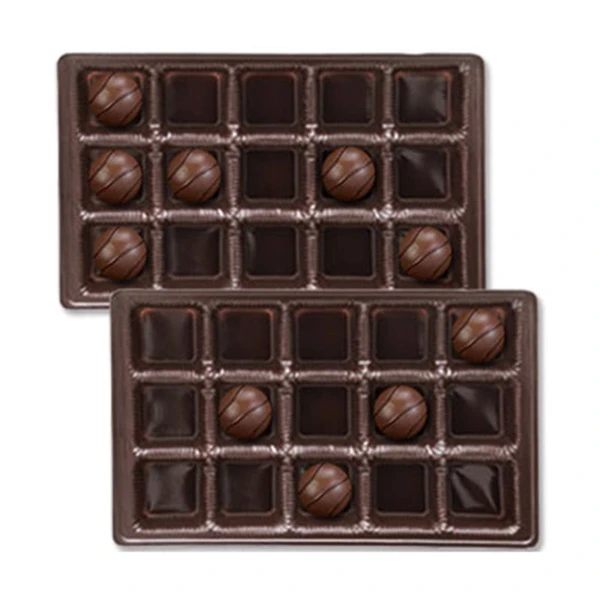 500 Trays - 1 lb. Plastic Candy Trays - 15 Cavities - Brown - 9-3/8" x 6" x 15/16"