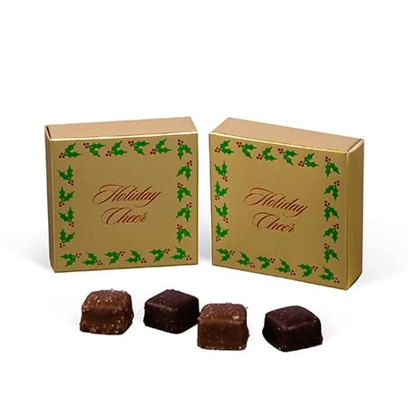 250 Covers - 3 oz. Candy Box Covers - Gold with Holly Berry 3-11/16" x 3-11/16" x 1-1/8"
