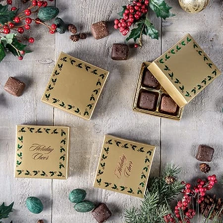 250 Covers - 3 oz. Candy Box Covers - Gold with Holly Berry 3-11/16" x 3-11/16" x 1-1/8"