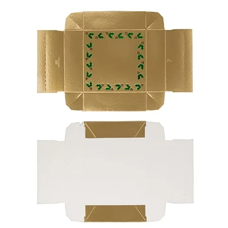 250 Covers - 3 oz. Candy Box Covers - Gold with Holly Berry 3-11/16" x 3-11/16" x 1-1/8"