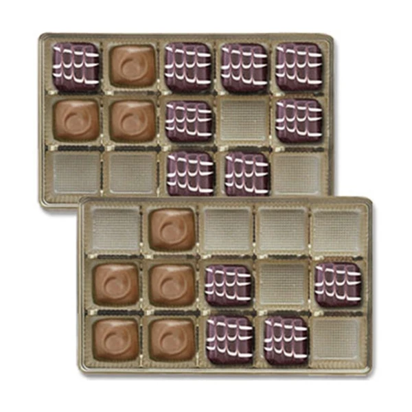 500 Trays - 1 lb. Plastic Candy Trays 15 Cavities - Gold - 9-3/8" x 6" x 15/16" 1