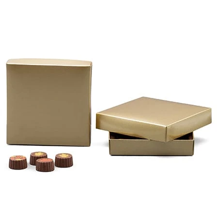 250 Boxes - 8 oz. Candy Box Covers - Gold - 5-3/4" x 5-3/4" x 1-1/8"