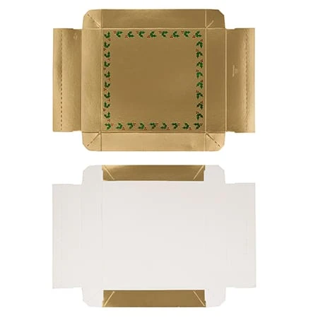 50 Boxes - 8 oz. Candy Box Covers - Gold with Emerald Holly Berries - 5-3/4" x 5-3/4" x 1-1/8"