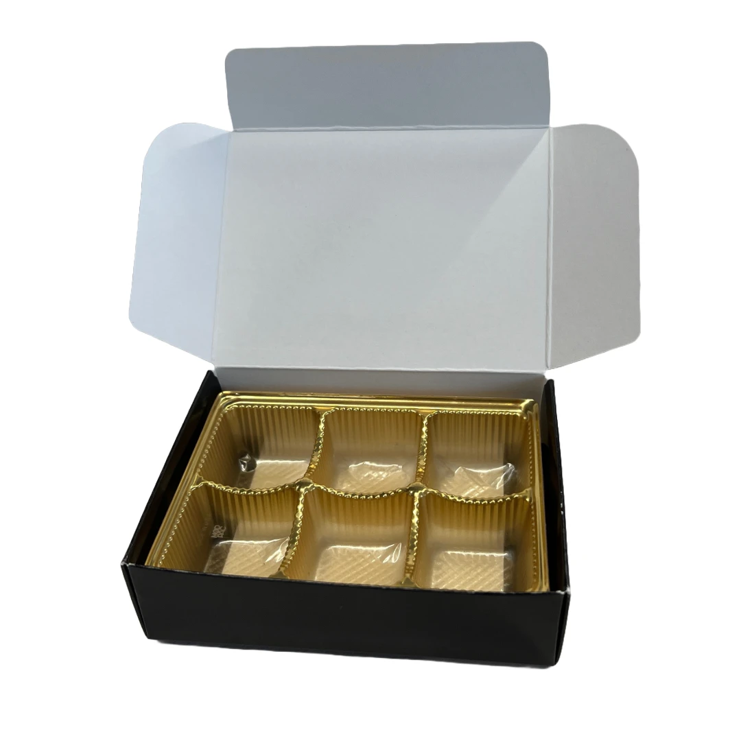 500 Trays 1/4 lb. Plastic Candy Trays Gold - 6 Cavities 4-3/8" x 3-1/2" x 7/8"