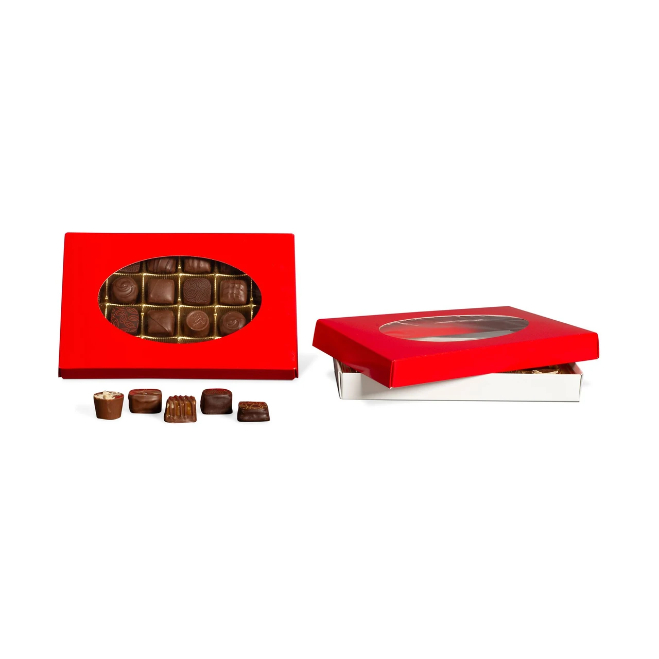 50 Covers - 1 lb. Candy-Chocolate Box Covers - Red & Oval Window