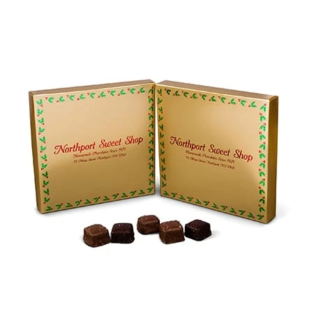 250 Covers - 16 oz. Candy Box Covers - Gold with Emerald Holly Berries - 7-3/4" x 7-3/4" x 1-1/8"