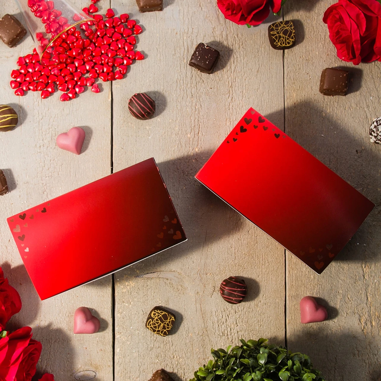 50 Boxes - 1/2 lb. Foil Hearts Ballotin Boxes
