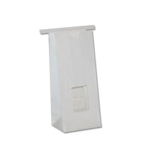 MADE IN USA -50 Bags - Window Coffee - Cookie Tin Tie Bags - 1/2 lb. White Claycote - 3-3/8" x 2-1/2" x 7-3/4"