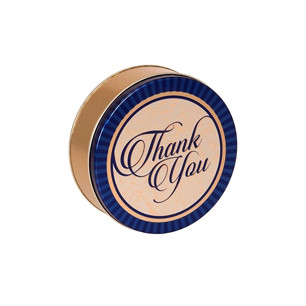 Round Cookie Tins - 6-11/16" Dia. x 1-13/16 High - Golden Thank You - 24 Tins/Pack