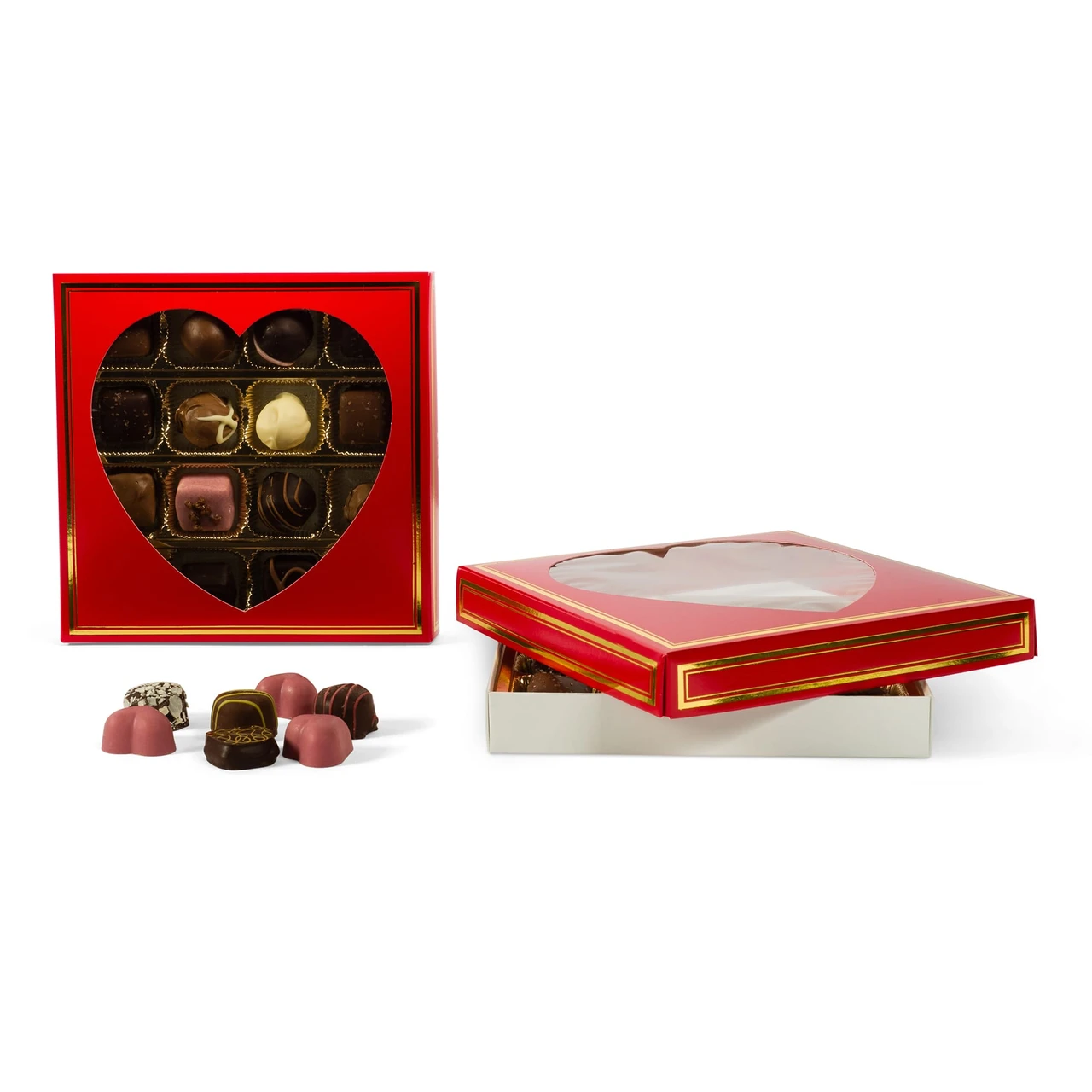 50 Covers - 16 oz. Candy Box Covers - Red/Gold Trim & Window