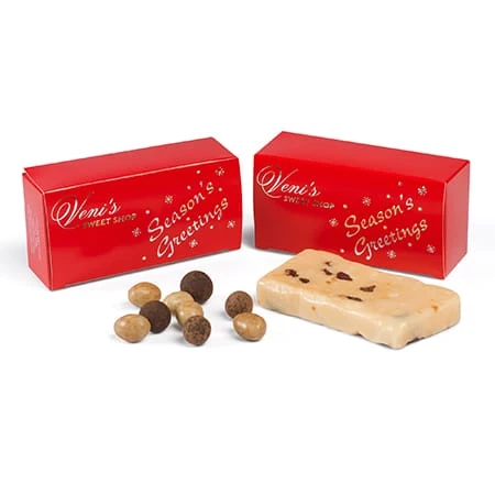 50 Boxes 1/2 lb. Candy & Fudge Boxes Red Season's Greetings 5-1/2" x 2-3/4" x 1-3/4"