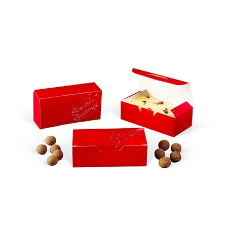 50 Boxes 1/2 lb. Candy & Fudge Boxes Red Season's Greetings 5-1/2" x 2-3/4" x 1-3/4"