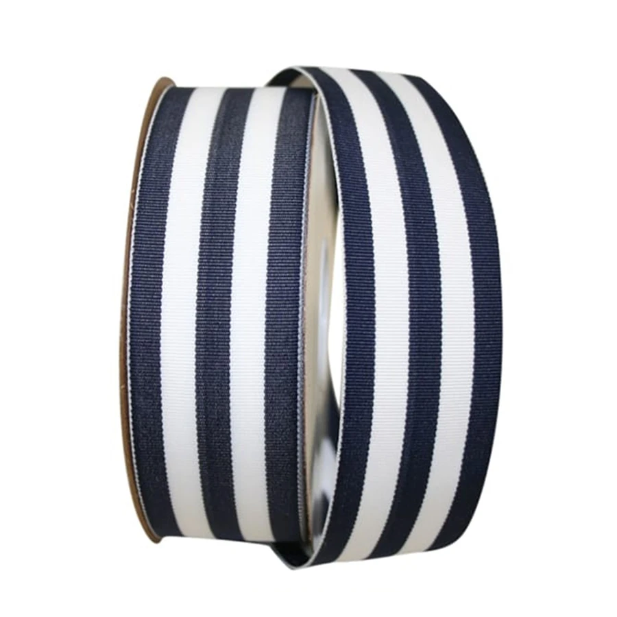 Grosgrain Stripe Ribbon - Navy/White