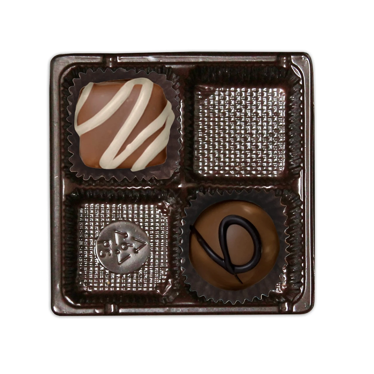 500 Trays - 3 oz. Candy Tray Insert 4 Cavities 3-7/16" x 3-7/16" x 15/16"