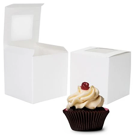 250 Boxes - 3" x 3" x 3" White Cupcake Box with Square Window