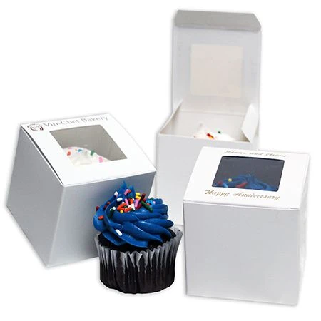 250 Boxes - 3" x 3" x 3" White Cupcake Box with Square Window