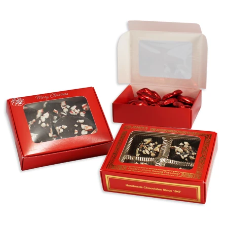 250 Boxes - Hot-Stamped - 1/4 lb. Red with Window Candy Boxes - 4-9/16" x 3-9/16" x 1-1/4"