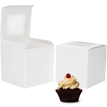 250 Boxes - 4" x 4" x 4" White Cupcake Box with Square Window