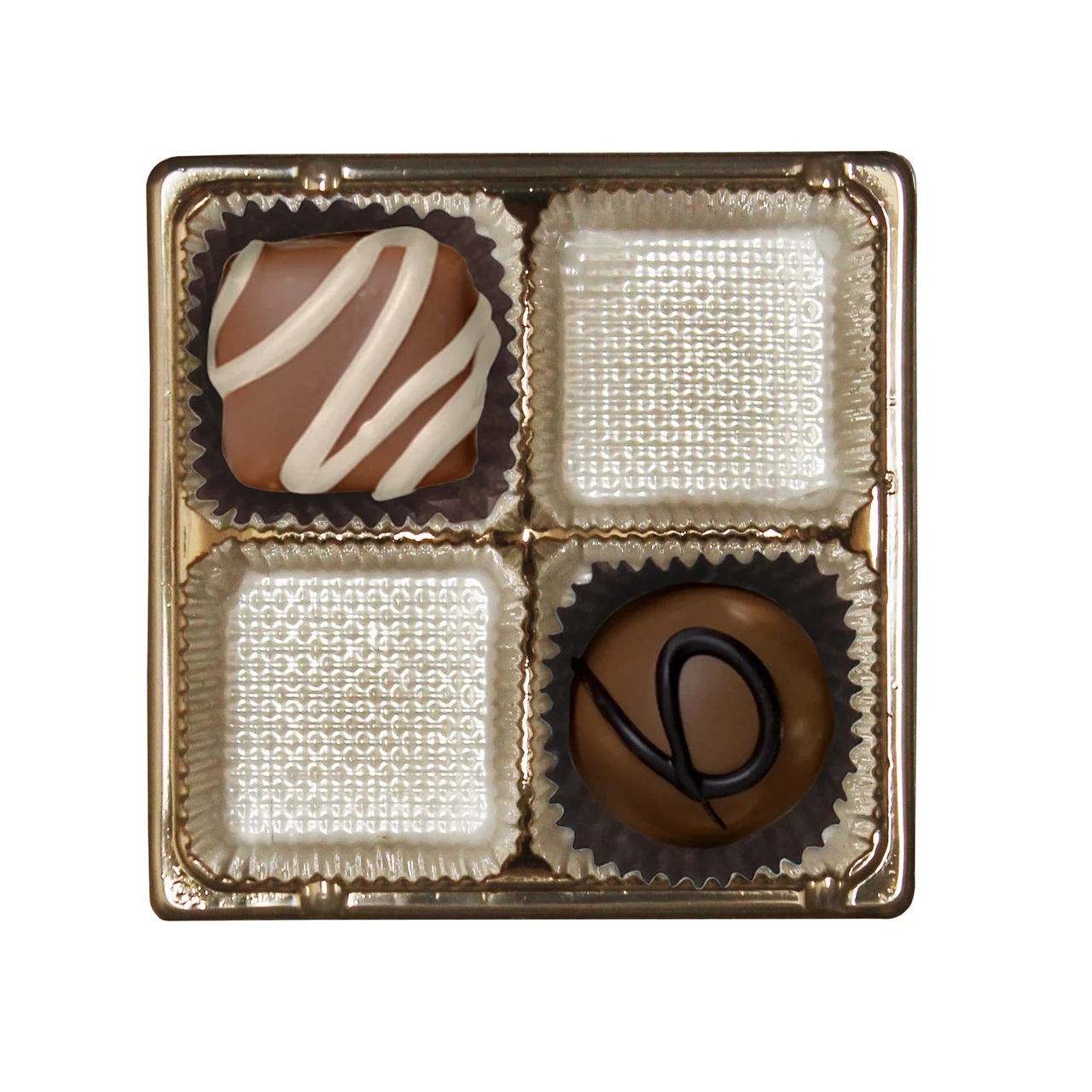 500 Trays - 3 oz. Candy Tray Insert Gold 4 Cavities 3-7/16" x 3-7/16" x 15/16"