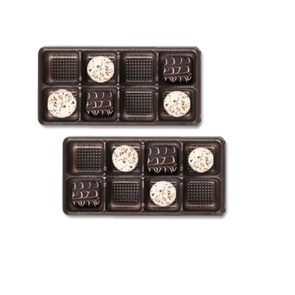 500 Trays - 1 lb. Plastic Candy Trays - 8 Cavities Brown 6-15/16" x 3-5/16" x 2"