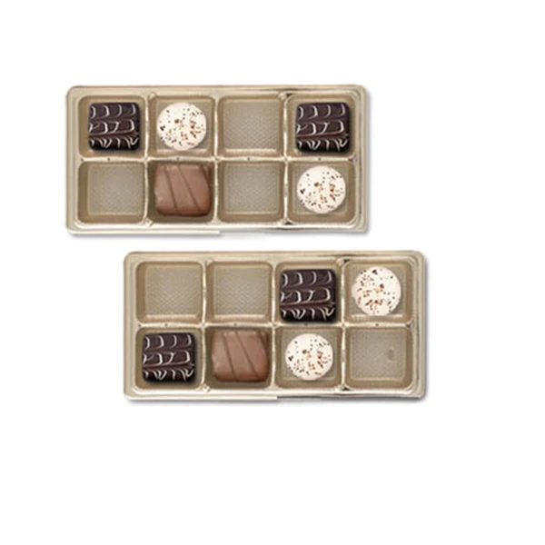 50 Trays - 1 lb. Plastic Candy Trays - Gold 8 Cavities 6-15/16" x 3-5/16" x 2"